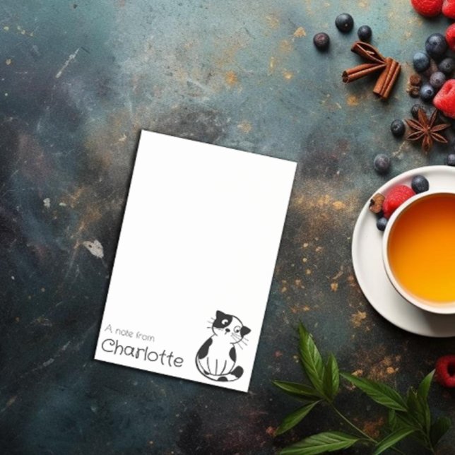 Post-it® Nom du chat de caricature blanc et noir (Créateur téléchargé)