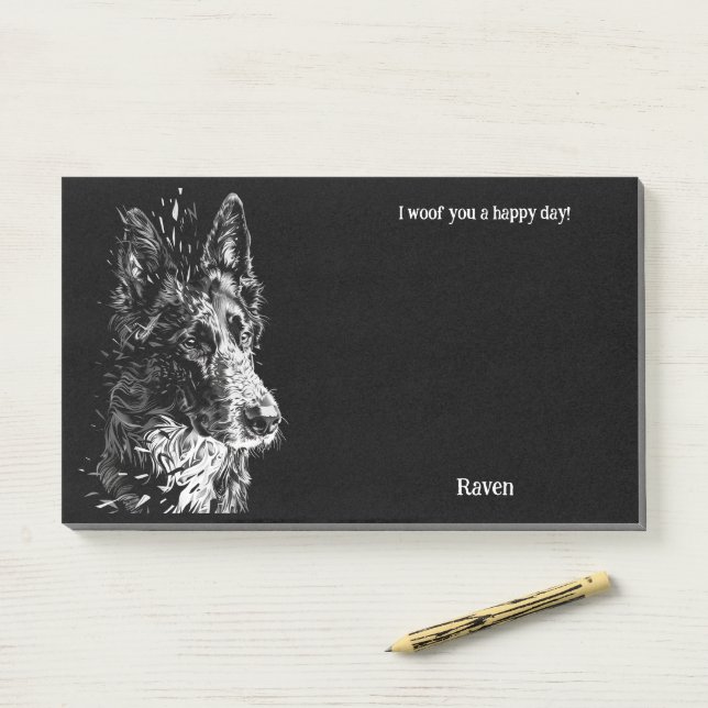 Post-it® Nom du chien d'art Abstrait Sheepdog belge (Sur un bureau)
