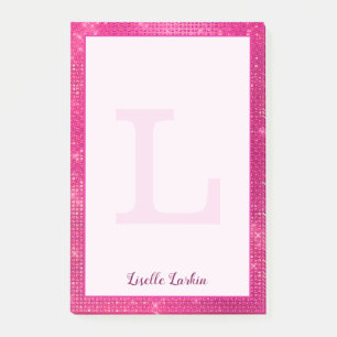 Post-it® Nom du monogramme étincelant brillant rose-chaud