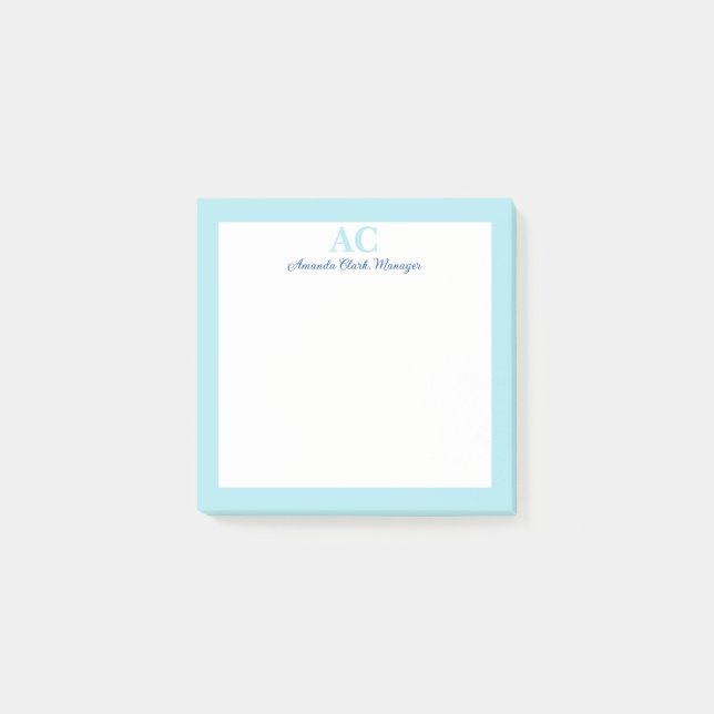 Post-it® Nom du monogramme personnalisé bleu clair (Devant)