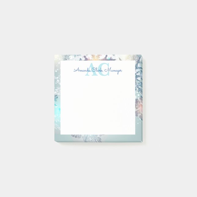Post-it® Nom du monogramme personnalisé bleu mou (Devant)