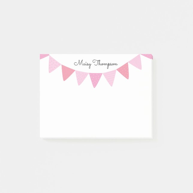 Post-it® Nom du script de Bunting rose (Devant)