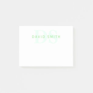 Post-it® Nom et monogramme modernes   Vert et blanc