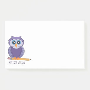 Post-it® Nom fait sur commande pourpre mignon du hibou de