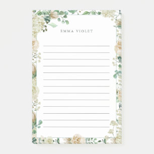 Post-it® Nom floral d'aquarelle vintage blanche crème