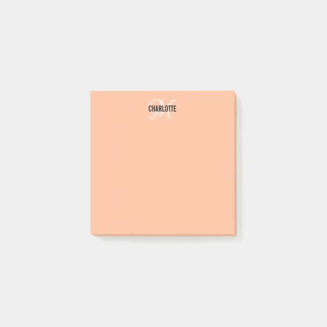 Post-it® Nom monogramme du bourgeon de pêche moderne (Devant)