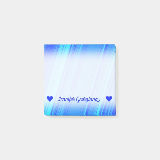 Post-it® Nom personnalisable ; Lignes bleues et cyan motif (Devant)