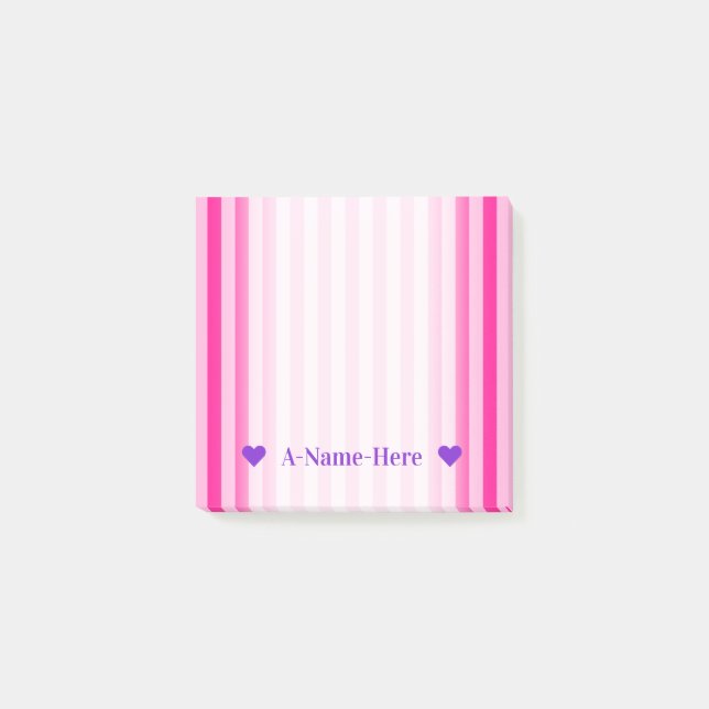 Post-it® Nom personnalisable + Rayures rose-clair et (Devant)