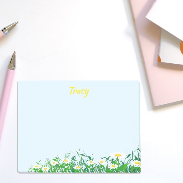 Post-it® Nom personnalisé avec Fleurs marguerites bleu clai (Créateur téléchargé)