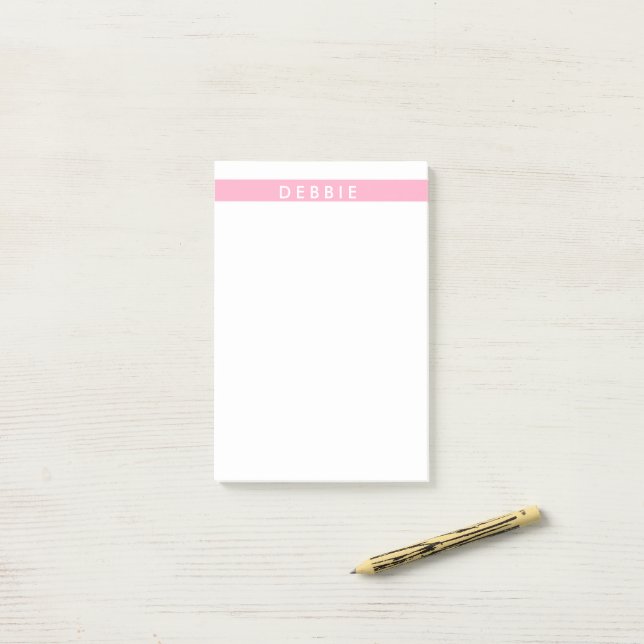 Post-it® Nom personnalisé bandes horizontales rose et blanc (Sur un bureau)