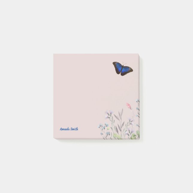Post-it® Nom personnalisé Beaux Fleurs sauvages de papillon (Devant)