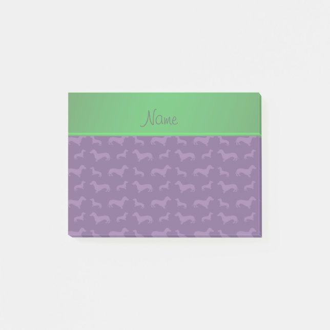 Post-it® Nom personnalisé Dachshund vert rayure (Devant)