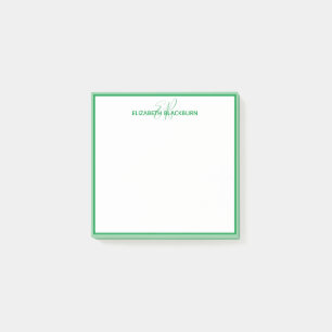Post-it® Nom personnalisé de monogramme vert minimaliste te