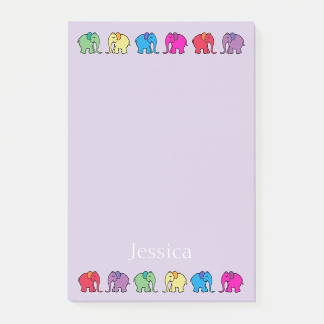 Post-it® Nom personnalisé défilés d'éléphants de couleur ar (Devant)