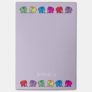 Post-it® Nom personnalisé défilés d'éléphants de couleur ar
