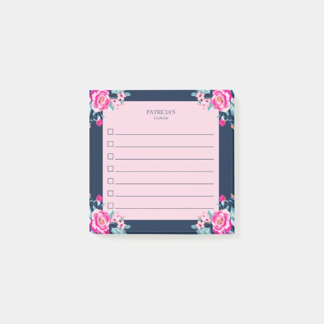 Post-it® Nom personnalisé des Roses roses chauds dynamiques (Devant)