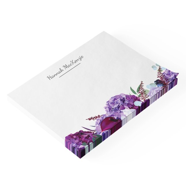 Post-it® Nom personnalisé moderne floral pourpre (Modern Purple Floral Personalized Name Post-it Notes)