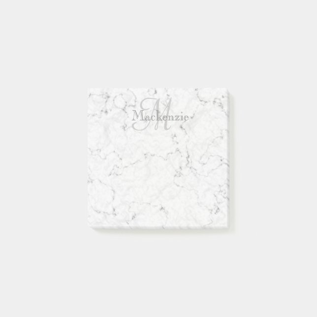 Post-it® Nom personnalisé Monogramme Élégant Marbre blanc g (Devant)
