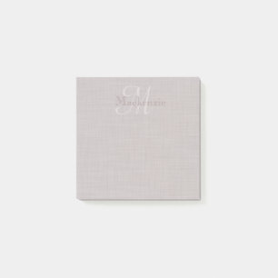 Post-it® Nom personnalisé Monogramme Lin Imprimer Mauve Gri