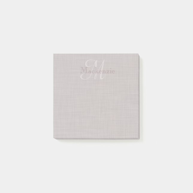 Post-it® Nom personnalisé Monogramme Lin Imprimer Mauve Gri (Devant)