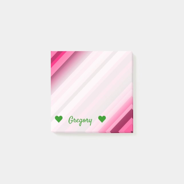 Post-it® Nom personnalisé + Motif Pink/Magenta Stripes (Devant)