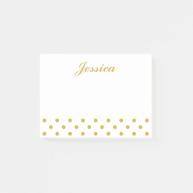 Post-it® Nom personnalisé par pois élégant d'or (Devant)