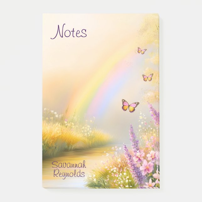 Post-it® Nom personnalisé Rainbow Butterfly Nature Bloc-not (Devant)