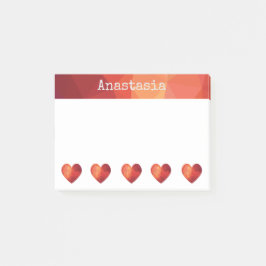 Post-it® Nom personnalisé romantique rouge bas coeur de pol