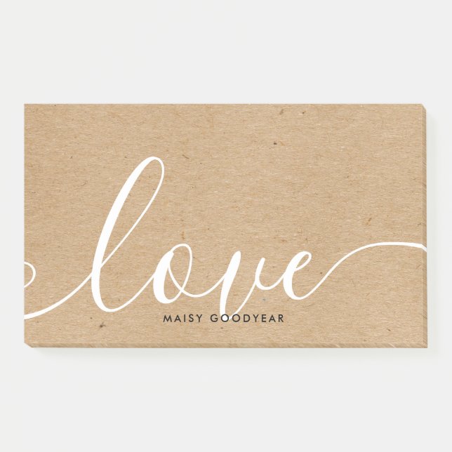 Post-it® Nom personnalisé Rustic Kraft Script Love (Devant)