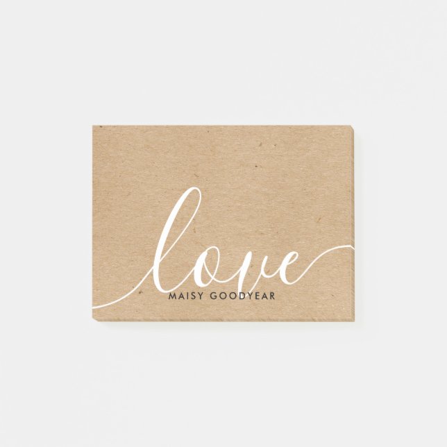 Post-it® Nom personnalisé Script Kraft Rustique Amour (Devant)