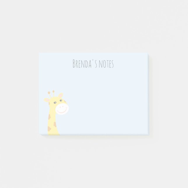 Post-it® Nom personnalisé Sourire Giraffe Bleu clair 4x3 (Devant)