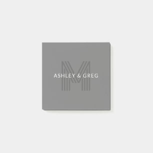 Post-it® Nom rétro moderne éditable monogramme gris