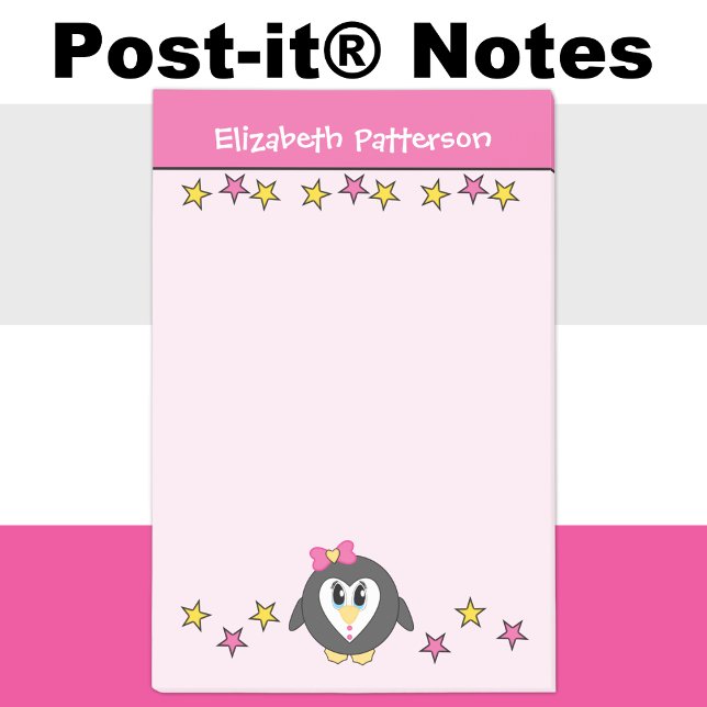 Post-it® Noms de stars de pingouins mignons enfants rose ja (Créateur téléchargé)