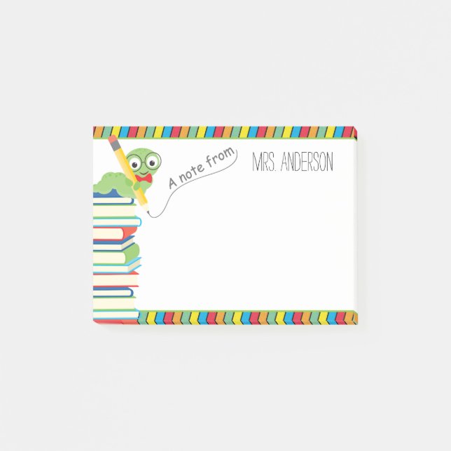 Post-it® Note de l'enseignant avec un ver de livre (Devant)