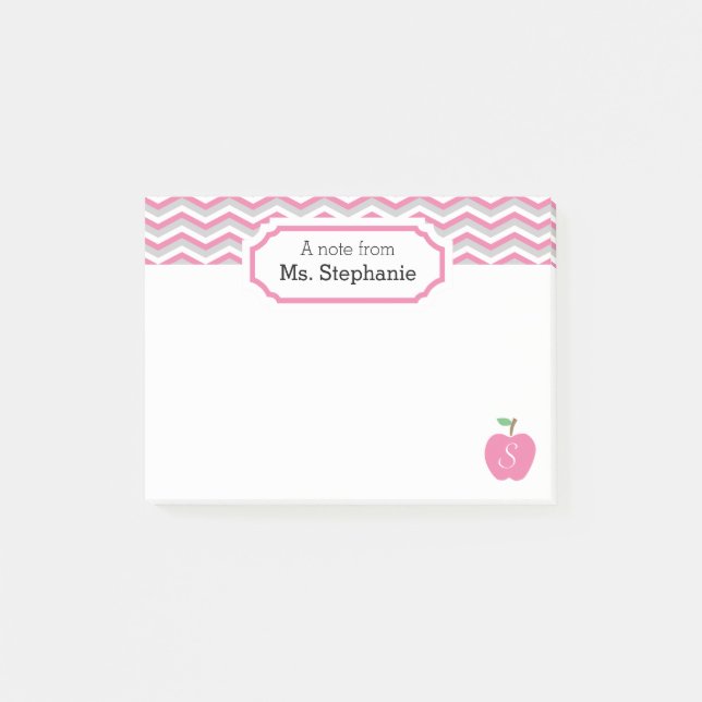 Post-it® Note de l'enseignant Monogramme de pomme rose mign (Devant)