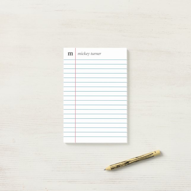 Post-it® Notebook Paper White Add Your Name & Initial (Sur un bureau)