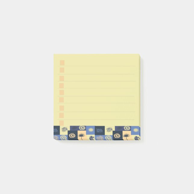 Post-it Notes à motif abstrait bleu et crème (Devant)