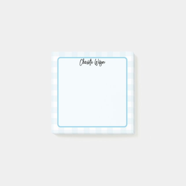 Post-it® Notes à motif gingham bleu pastel mignon (Devant)