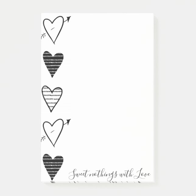 Post-it Notes Black Hearts Sweet Nothing with Lieb Klebezettel (Vorderseite)