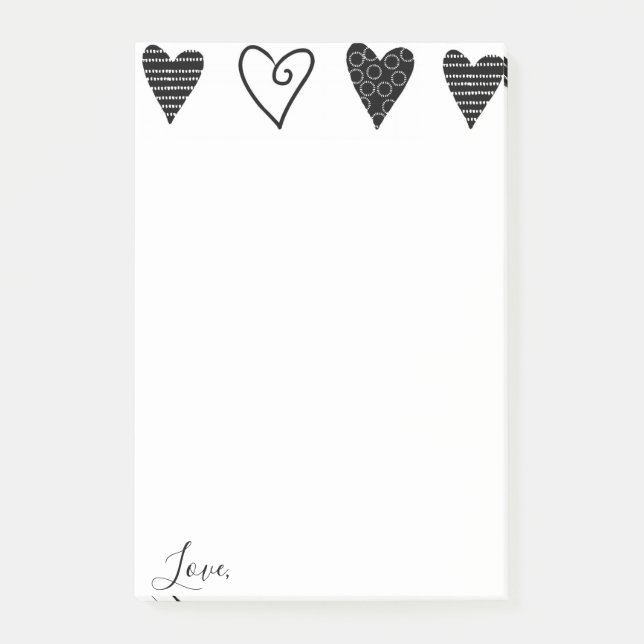 Post-it Notes Cœurs Noirs Amour (Devant)