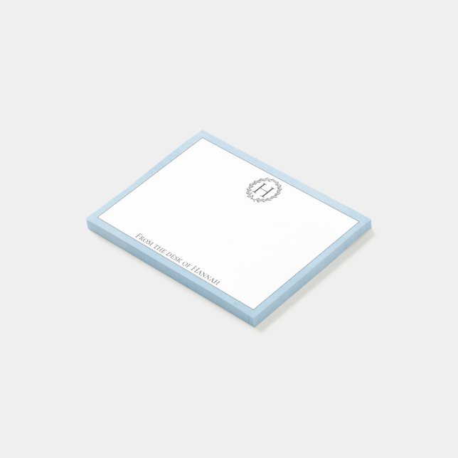 Post-it® Notes de la couronne de monogramme bleu (Incliné)