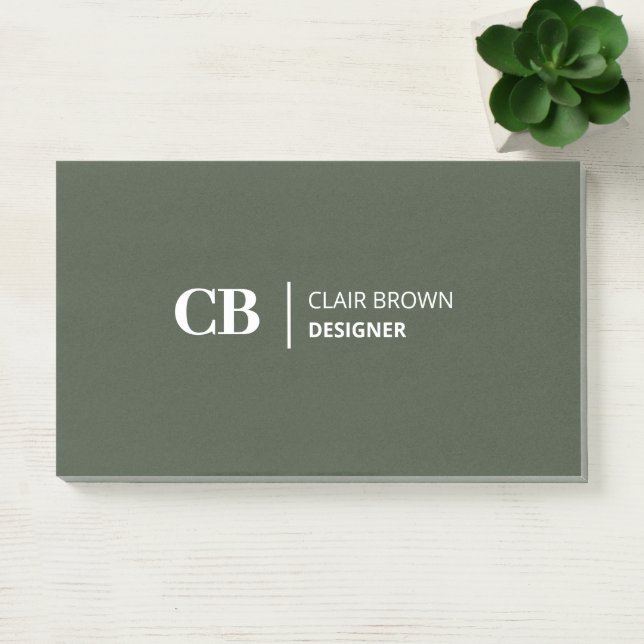 Post-it® Notes de monogramme vert forêt élégant moderne (Bureau)