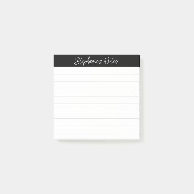 Post-it® Notes de script classiques noir gris ligné (Devant)