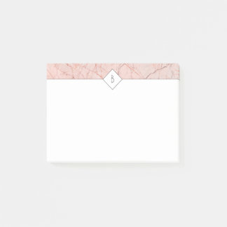 Post-it® Notes en marbre or Rose Élégant Monogram