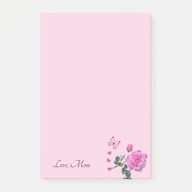 Post-it Notes Fleurs Rose Papillon Cœurs (Devant)