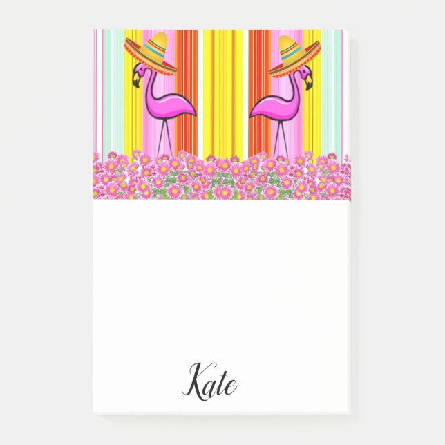 Post-it Notes Florale Flamingo Streifen Klebezettel (Vorderseite)