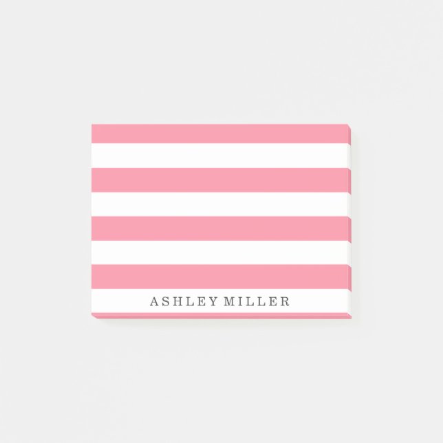 Post-it® Notes Monogrammes de rayures classiques roses (Devant)