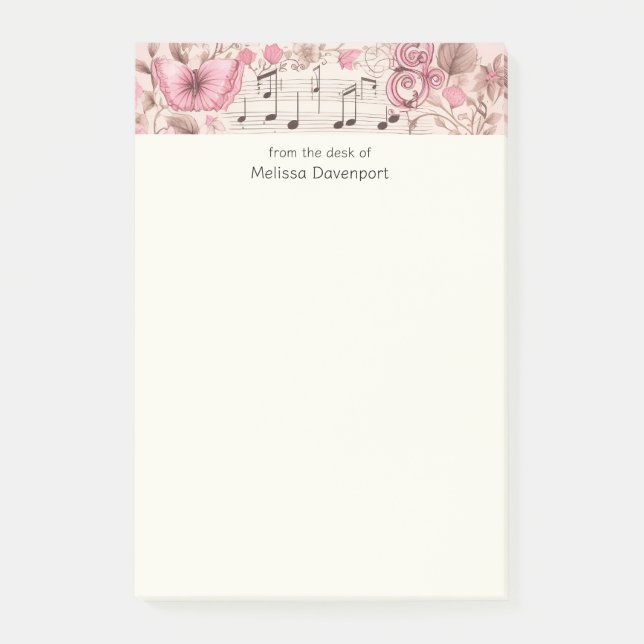 Post-it® Notes musicales et style rétro papillon (Devant)