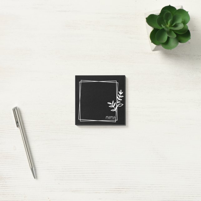 Post-it® Notes noires avec double cadre blanc avec fleurs (Bureau)