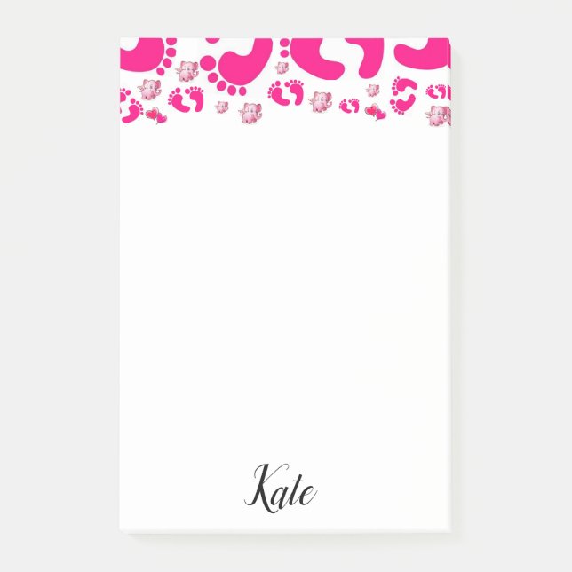 Post-it Notes Rose Petits Pieds de Bébé Fille Élép (Devant)